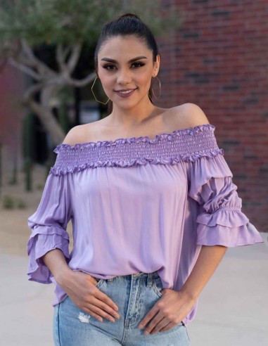 Blusa campesina lisa con holan en manga